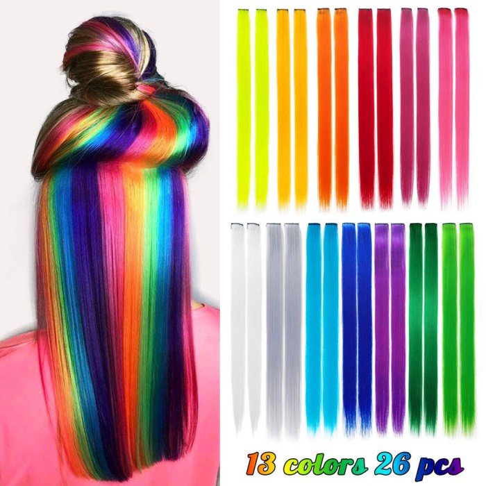 LeeWin Single Color Straight Clip in Hair Extensions Colorful Rainbow Hair Extensions for Kids Women's Gifts