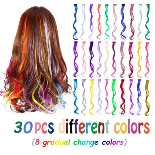 LeeWin 12PCS Extensiones de cabello de un solo color Clip multicolor recto en extensiones de cabello Extensiones de cabello coloridas de arco iris de 20 pulgadas para niños Regalos de mujer Aspectos destacados de la fiesta de Navidad de Halloween