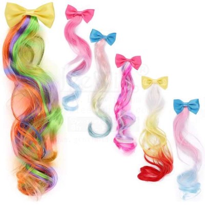 10 Pieces Multi-colors Kids Hair Extensions Curly Little Girl Clip on Hair Extensions Cute Unicorn Bow Colored Hair Clips Kids for Girls