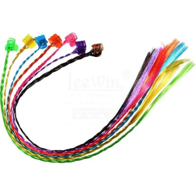 Single 9 colors Colored Braids Hair Extensions with Clip Snaps Rainbow Braided Kids Hair Accessories for Children Performance Kids Girls Halloween Cosplay Party Dress up