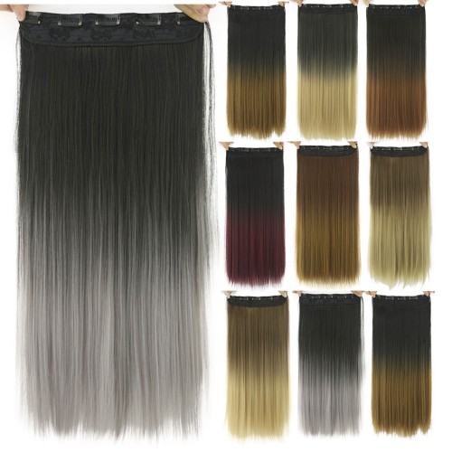 LeeWin Single Color Straight Style Hair 5 klipp på Hair Extension Høy temperatur syntetisk hår stykker for barn Kvinners gaver