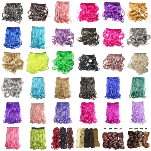 LeeWin Cuerpo de un solo color Cabello de estilo rizado 5 clips en extensiones de cabello Piezas de cabello sintético para niños Regalos para mujeres