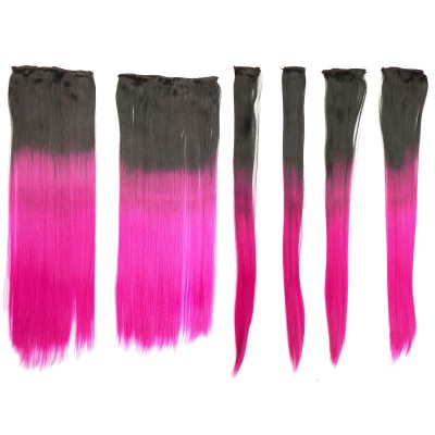 LeeWin 6Pcs/Set Straight Ombre Color Clip on Hair Extensions Synthetic Hair Pieces for Woman Girl Hair Extension Hairpieces Clip in Looks Beautiful