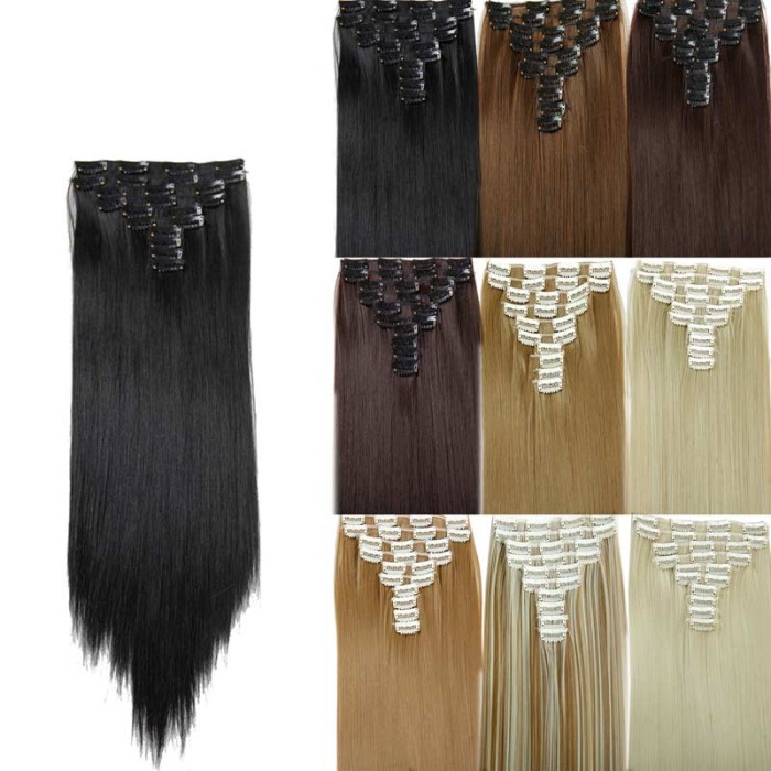 LeeWin Straight 7 buc Full Head Party Repere Clip pe extensii de păr colorate Dungă de păr sintetic