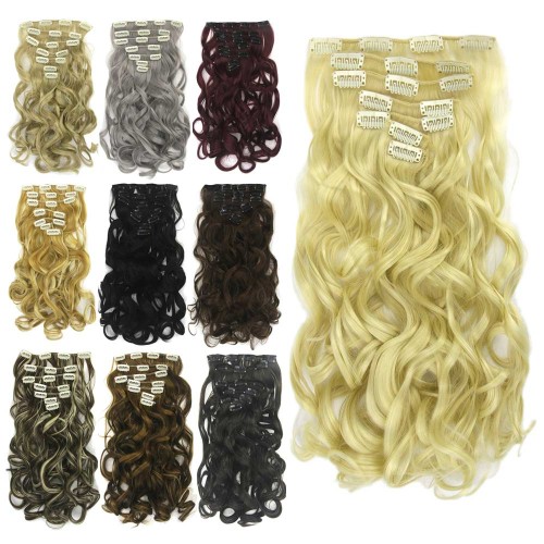 LeeWin Curly 7 sztuk / zestaw Full Head Party Highlights Clip on Przedłużanie włosów Kolorowe pasmo włosów Syntetyczne treski