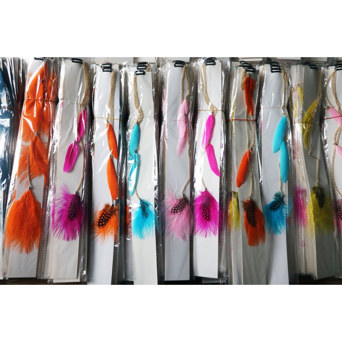 Alligator clip six-colors Reed Feather Floating hair printed stripes pre-bonded synthetic hair Composite feather hair extensions