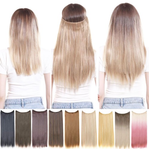 LeeWin Curly Wavy Hair Flip Hair Extensions med usynlig gjennomsiktig justerbar tråd Avtakbare Secure Clips Hemmelig hårstykke for kvinner Single Color