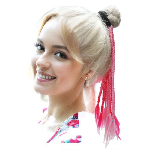 Color de mezcla Pequeñas trenzas de tres hebras Extensiones de cabello con bandas elásticas Arco iris Trenzado Sintético Piezas de Pelo Cola de Caballo para Mujeres Niños Niñas Doblar 12 pulgadas 2pcs/Pack