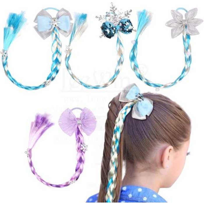 8 Potongan kepang berwarna ekstensi rambut dengan karet gelang kuncir kuda busur rambut pelangi warna rambut sintetis glitter ekstensi rambut jalinan untuk wanita anak perempuan pesta menyoroti cosplay berpakaian up