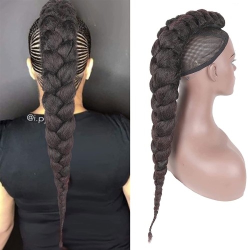 Long Braided Ponytail Mohawk Braid Wig High Ponytail Extension for Women Goddess Fishtail Braid Ponytail Extension Yaki Faux Hawk Clip in Ponytail Hair Extensions