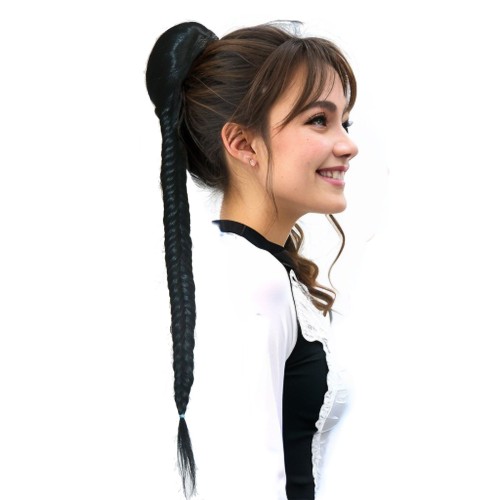 LeeWin Long Braided Ponytail Hair Synthetic Drawstring Ponytail Clip In Hair Extension Fishtail Braid Clip in Ponytail for Women