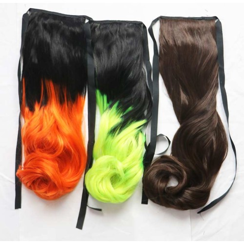 LeeWin Ombre warna rambut lurus serat perban wig kuncir kuda suhu tinggi sutra rambut ekstensi pabrik grosir aksesoris rambut