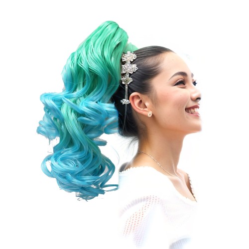 Klip Cakar Ekstensi Ponytail Warna Ombre dalam Ekstensi Rambut Ponytail Bergelombang Keriting Potongan Rambut Sintetis untuk Wanita Pony Tail