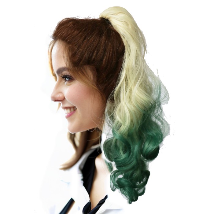 Ombre Farbe Pferdeschwanzverlängerung Wickel um lockige Welle Haarverlängerungen synthetisches Pferdeschwanz Haarteil für Frauen Mädchen
