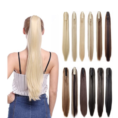 Eenkleurige rechte paardenstaart verlenging klauwclip in paardenstaart Hair Extensions synthetische haarstukken voor vrouwen paardenstaart