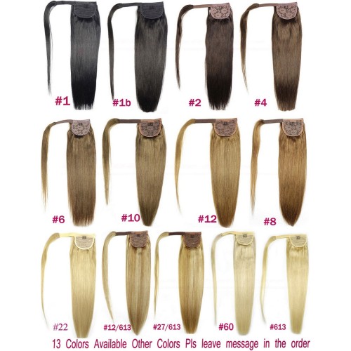 Einfarbige Klettverschluss Pferdeschwanzverlängerung Wrap Around Straight Hair Extensions Menschliches Haar Pferdeschwanz Haarteil für Frauen Mädchen