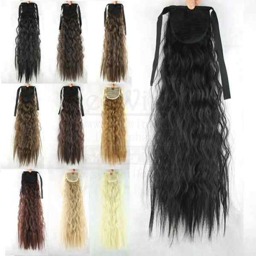 Synthetic Long Kinky Curly Fluffy Ponytail Hair Extensions Single Color Cosplay Hairpieces for Women