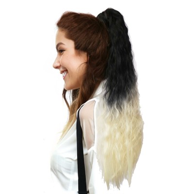 Ombre Cor Corn Wave Ponytail Extension Clip em longo ondulado enrolado enrolado em torno de magia pegajosa Velcro Pony Tail Calor resistente ao calor Peça de cabelo sintética para mulheres