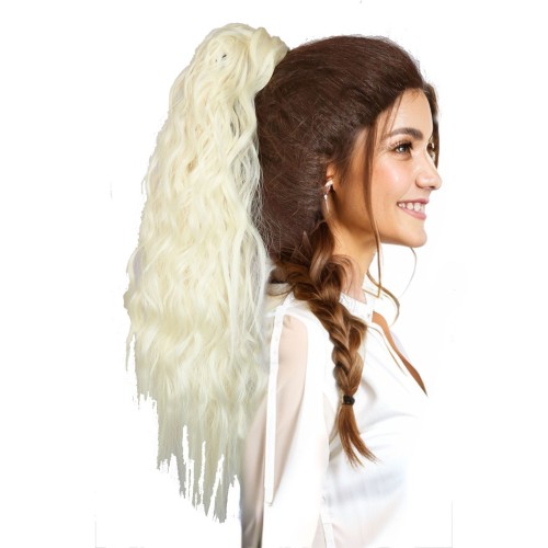 Single Color Corn Wave Ponytail Extension Clip in Long Wavy Curly Wrap Around Magic sticky Velcro Pony Tail Heat Resistant Synthetic Hairpiece for Women
