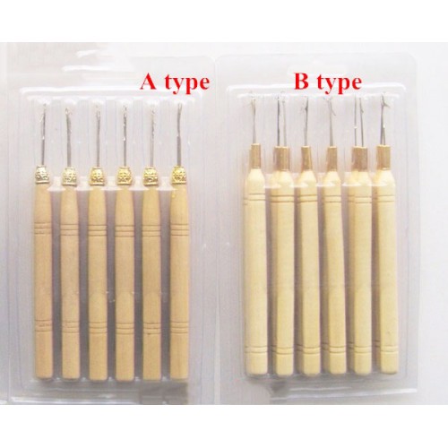 24pc/lot Professiona Wooden Handle Hook Pulling Needle Feather Hair Extension Tools