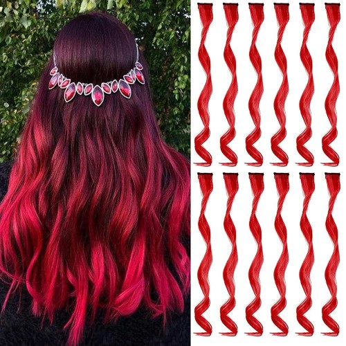 12PCS Colored Hair Extensions Curly Multi-color Clip in Hair Extensions Colorful Rainbow Hair Extensions for Kids Women Gifts Halloween Christmas Party Highlights