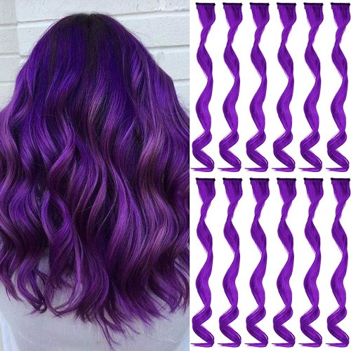 12PCS Colored Hair Extensions Curly Multi-color Clip in Hair Extensions Colorful Rainbow Hair Extensions for Kids Women Gifts Halloween Christmas Party Highlights