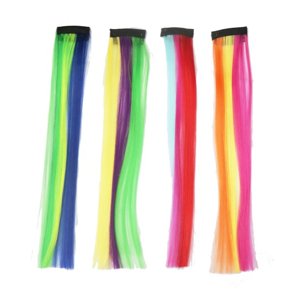 4pcs Colorful Clip-In Hair Extensions Set - Rainbow Piano Feather