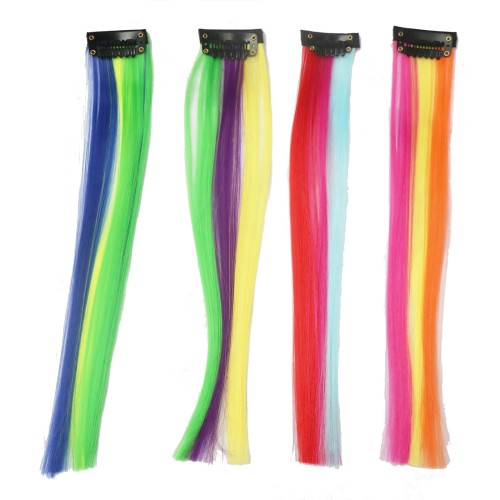 4PCS Colored Hair Extensions Straight Piano Color Clip in Hair Extensions Colorful Rainbow Hair Extensions for Kids Women Gifts Halloween Christmas Party Highlights