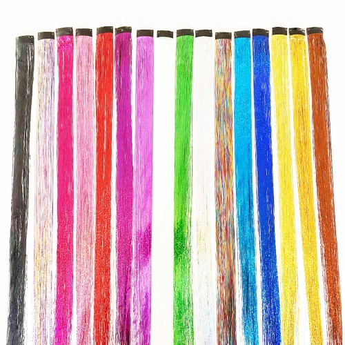 Clip in Tinsel Hair Extensions Heat Resistant Fairy Hair Tinsel Kit for Women Girls Hair Accessories Glitter for Christmas Halloween Cosplay Party