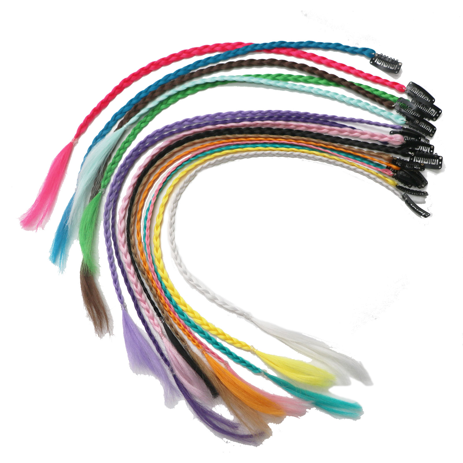 LeeWin Lige Clip-In Hårextensions med Små Fletninger Regnbue Highlights LeeWin Lige Clip-In Hårextensions med Små Fletninger Regnbue Highlights