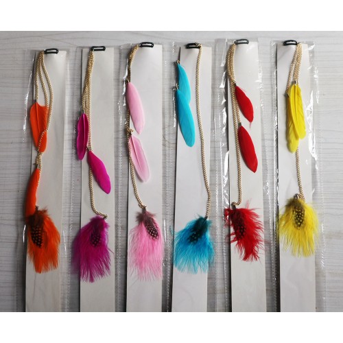 Cadena de metal con clip de seis colores Pluma de caña Rayas flotantes estampadas para el cabello Cabello sintético preadherido Extensiones compuestas para el cabello con plumas