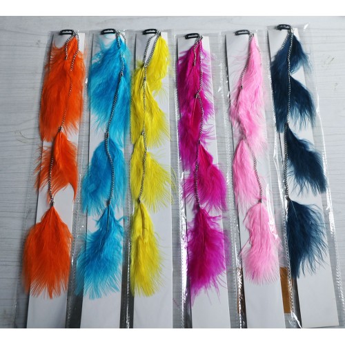 Cadena de metal con clip de seis colores Pluma de caña Rayas flotantes estampadas para el cabello Cabello sintético preadherido Extensiones compuestas para el cabello con plumas