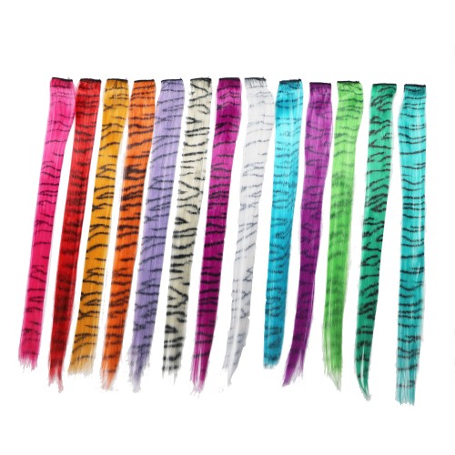 LeeWin Extensión para el cabello con clip de color estampado recto de 12 piezas/conjunto de clip para el cabello para niños،extensiones para el cabello para niños, traje para mujeres y niñas