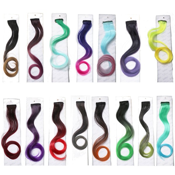 LeeWin Curly Print Ombre Clip-In Hair Extensions 12pcs Set for Girls