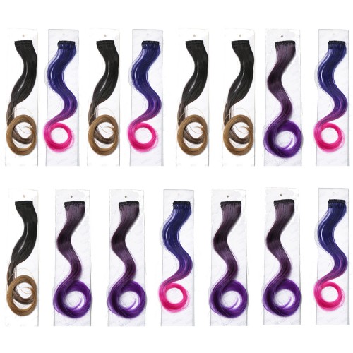 LeeWin Curly Print Ombre Clip-On Hair Extensions 12 Pieces/Set Children's Clip-On Hair Extensions Set Girls' Hair Extensions