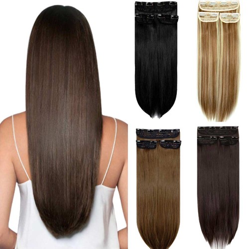 Extensión de cabello larga y recta con clip LeeWin para mujer, 3 piezas/juego de extensiones de cabello, pieza de cabello sintético
