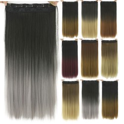 LeeWin 5 clips/pc 3/4 Clip de estilo recto de cabeza completa en extensiones de cabello sintético Piezas de cabello para mujer