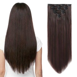 Extensión de cabello con clip de estilo largo y recto LeeWin para mujer, 7 piezas/juego de extensiones de cabello, pieza de cabello sintético