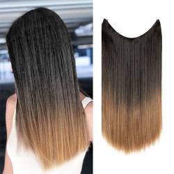 LeeWin Extensiones de cabello liso con clips de seguridad extraíbles de alambre transparente invisible para mujer
