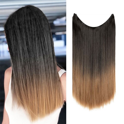 LeeWin Extensiones de cabello liso con clips de seguridad extraíbles de alambre transparente invisible para mujer