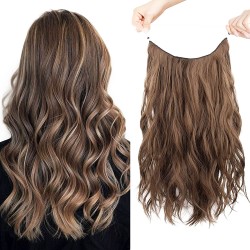 Extensiones de cabello ondulado y rizado LeeWin con clips de seguridad extraíbles de alambre transparente invisible, peluquín secreto para mujer