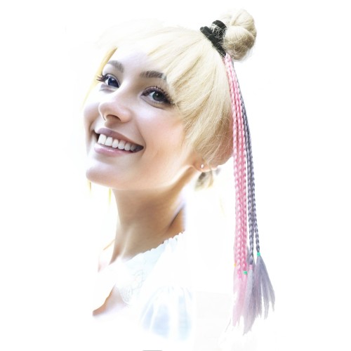 LeeWin Ombre Colored Small Three Strands Braids Extensiones de cabello con bandas de goma Peinados sintéticos trenzados con arcoíris Cola de caballo para mujeres, niños y niñas Doblar 12 pulgadas 2 piezas/paquete