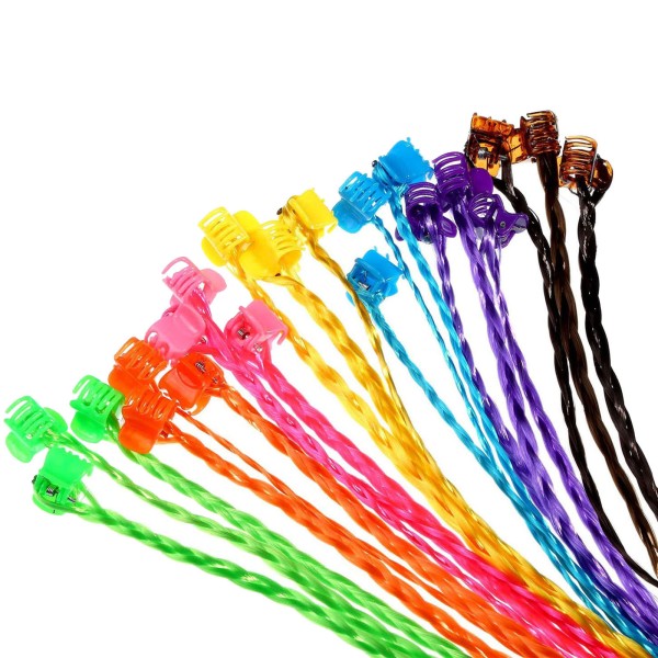 LEEWIN 9-Color Rainbow Braided Hair Accessory with Clip for Kids Halloween Costumes LEEWIN 9-Color Rainbow Braided Hair Accessory with Clip for Kids Halloween Costumes