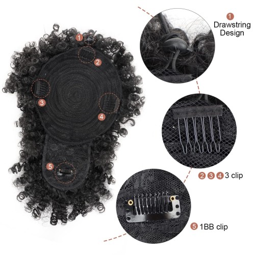 Afro Puff Ponytail Wigs for Black Women Kinky Curly Afro Puff Drawstring Ponytail With Curly Hair Bangs Grey Afro Ponytail for Natural Hair Wigs for Women