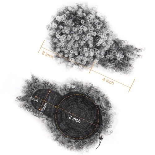 Afro Puff Ponytail Wigs for Black Women Kinky Curly Afro Puff Drawstring Ponytail With Curly Hair Bangs Grey Afro Ponytail for Natural Hair Wigs for Women