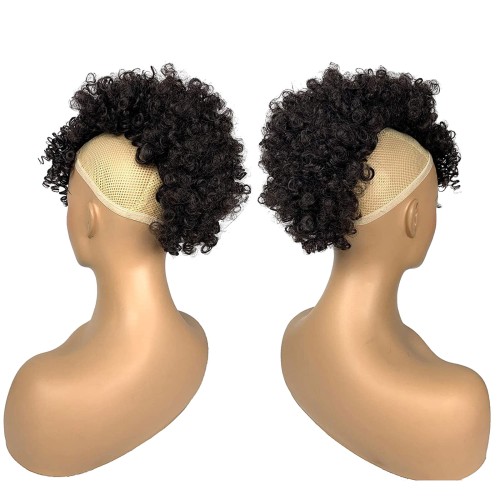 Bolso de peluca africana Mohawk esponjosa con flequillo y flequillo corto Peluca sintética Jerry Curly Sin cordón Corbata para el pelo con cola de caballo - con clip de 6BB