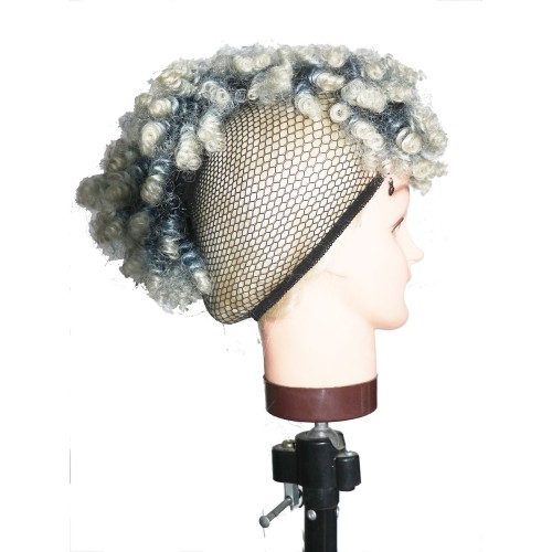 Bolso de peluca africana Mohawk esponjosa con flequillo y flequillo corto Peluca sintética Jerry Curly Sin cordón Corbata para el pelo con cola de caballo - con clip de 6BB