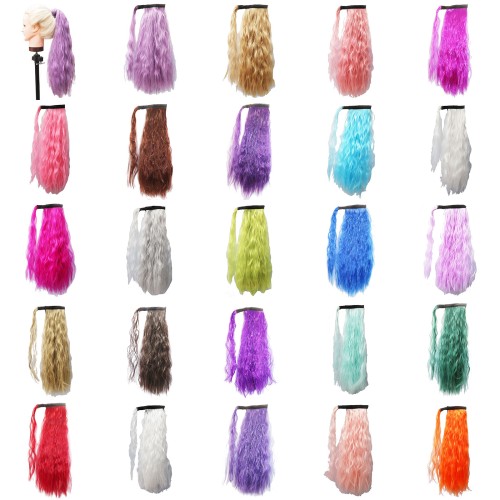 Sujetadores de gancho y bucle LeeWin Extensión de cola de caballo que envuelve extensiones de cabello de ondas de maíz largas Peluquín de cola de caballo sintético para mujeres y niñas