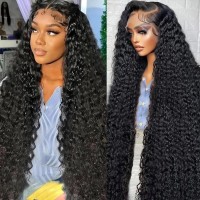 Nsvnsv 30 Inch 13x6 Deep Wave Lace Front Wigs Human Hair HD Full Lace Frontal Wigs Pre Plucked Bleached Knots 180% Density Deep Curly Human Hair Wig Natural Color Nsvnsv 30 Inch 13x6 Deep Wave Lace Front Wigs Human Hair HD Full Lace Frontal Wigs Pre Plucked Bleached Knots 180% Density Deep Curly Human Hair Wig Natural Color
