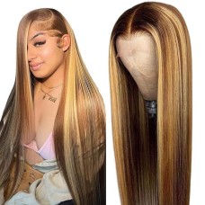 13x6 Ombre Lace Front Wig Human Hair 28IN 180Density Highlight Straight Wig 13x6 Ombre Lace Front Wig Human Hair 28IN 180Density Highlight Straight Wig